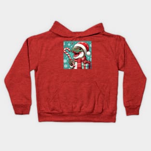 T-Rex with candy cane Kids Hoodie